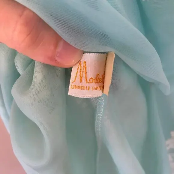 VTG Louis Jean Womens Sz Medium Nightgown Lingerie Robe Lace Blue Prairie Nighty - Picture 6 of 7